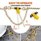 Ratchet Load Chain Binders Set, 3/8"-1/2" Binders, 3/8" x 10FT G80 Chain