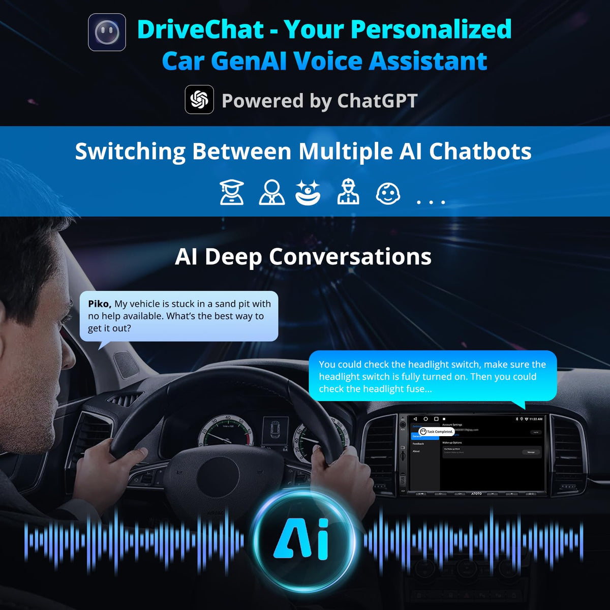 A5L 7inch Android Double DIN Car Stereo with OBD2 Scanner, Wireless CarPlay & Android Auto, 24 Band EQ, DSP, WiFi/BT/USB Tethering, 2G+32G Touchscreen Radio, AI Chat, HDMI Out, GPS/FM/AM