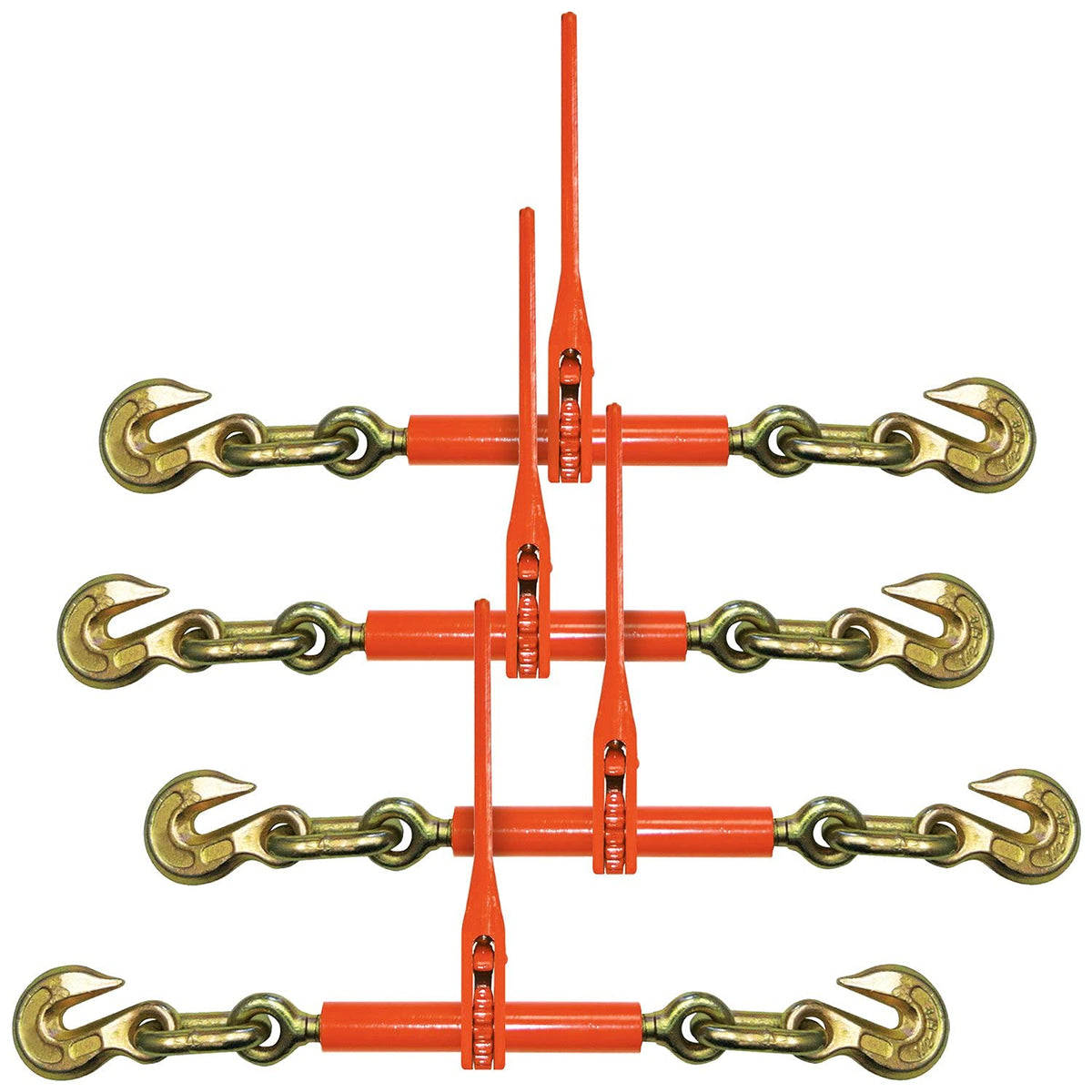 VULCAN Load Binder with 2 Grab Hooks - 4 Pack - Ratchet Style - 7,100 Pound Safe Working Load (Works with 5/16 or 3/8 Inch G70 or G80 Chain)