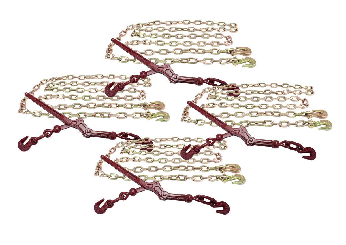 Mytee Products 5/16" Grade 70 Chain and Binder Kit | Includes (8) 5/16-3/8" G70 Lever Style Snap Binder & (8) 5/16" x 20' G70 Chain w/Grab Hooks | 5400 lbs Safe Load Limit for Truck & Flatbed Trailer