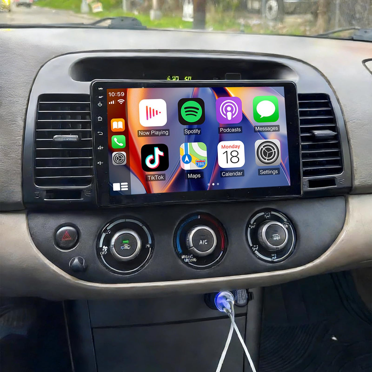 PHEZEN 9 inch Touchscreen Car Stereo Fit for Toyota Camry 2000-2006, Android 13 Double Din Car Player with Carplay & Android Auto in-Dash Navigation BT Mirror Link WiFi Backup Camera 4+64G