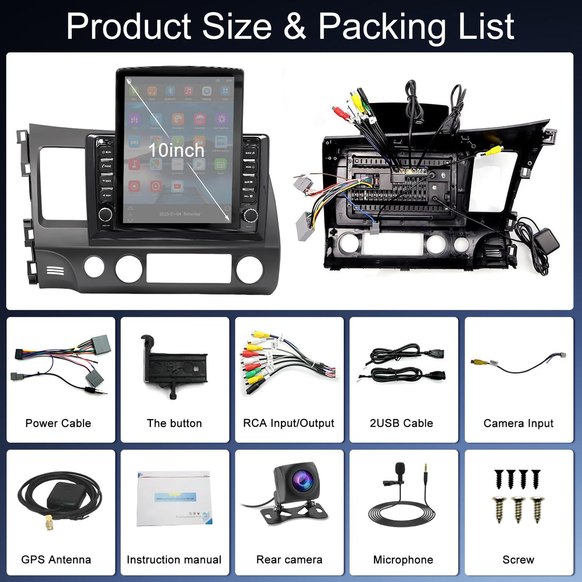 Car Radio for Honda Civic 2006 2007 2008 2009 2010 2011 with Apple Carplay & Android Auto, 9.7-Inch Touch Screen Car Stereo with GPS Bluetooth WiFi Double Din DSP FM RDS Camera, 2+32GB