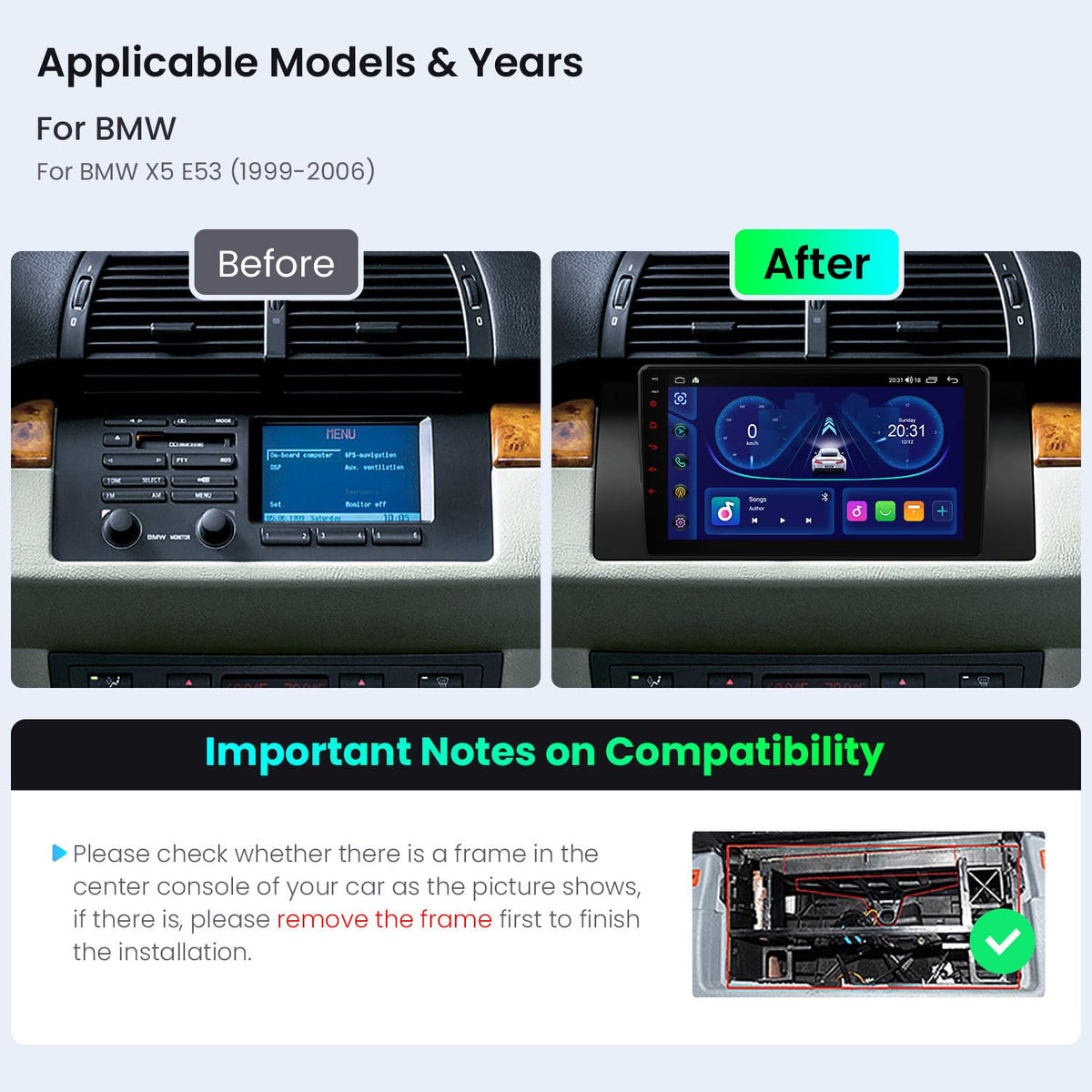 XTRONS Android 14 Car Stereo for BMW X5 E53 1999-2006, 9 Inch Touch Screen Car Radio GPS Navigation Bluetooth Built-in DSP Head Unit Wireless CarPlay Android Auto (4+64GB)