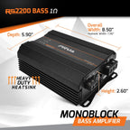 PRV Audio 2200 Watts Monoblock Class D Subwoofer Amplifier RS2200 BASS 1 Ohm – 12 Volts Car Amp, Built-in Crossover, Bass Boost, Smart Fans with Remote Sub Level Control Bass Knob Included