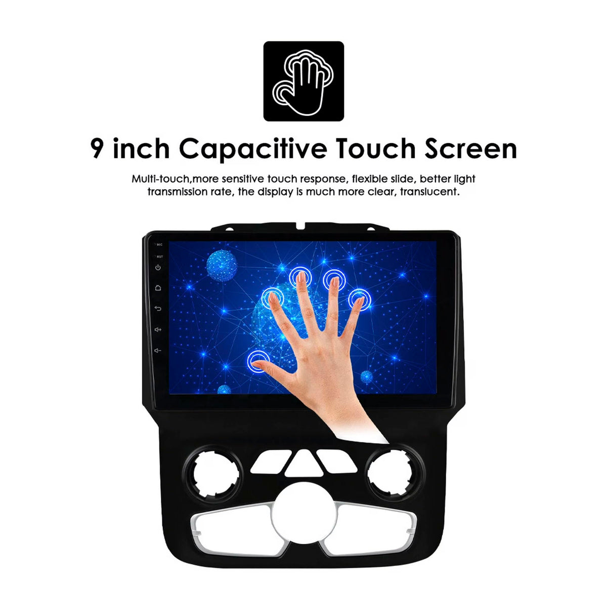 9 Inch Car Radio for Dodge Ram 1500/2500/3500 2013-2019 Auto AC Support Wireless CarPlay Android Auto, Touchscreen GPS, Bluetooth, WiFi, FM, 2+64G