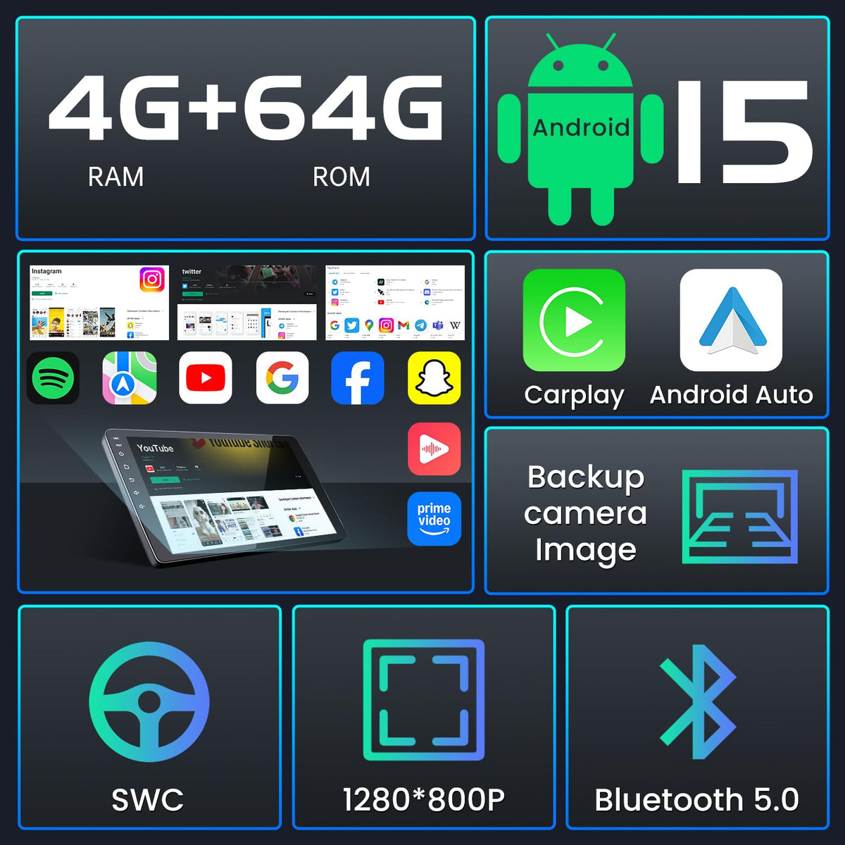 8Core 4+64G Car Radio for Subaru Forester 2014 2015 Subaru WRX Impreza 2012-2014- Android Car Stereo with Wireless Carplay, 9 Inch 1280 * 800 IPS Touchscreen Car Radio GPS WiFi Backup Camrea
