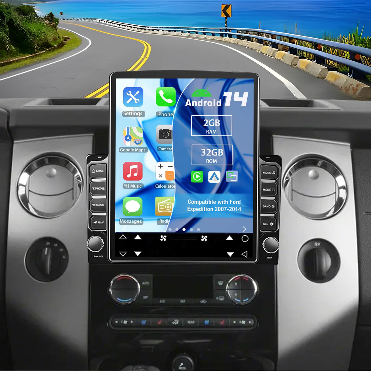 Android 14 Double Din Car Stereo Radio for Ford Expedition 2007-2014