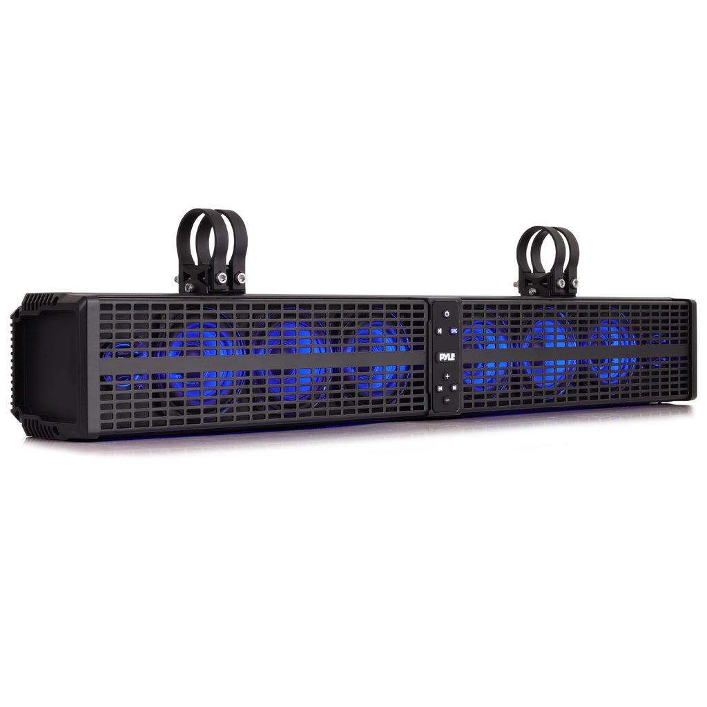Pyle 24" Powered ATV/UTV Soundbar System - 40 Bluetooth Speakers with Built-in Amplifier, Waterproof and Weatherproof, Wireless BT Streaming and Auxiliary Input, LED Lights