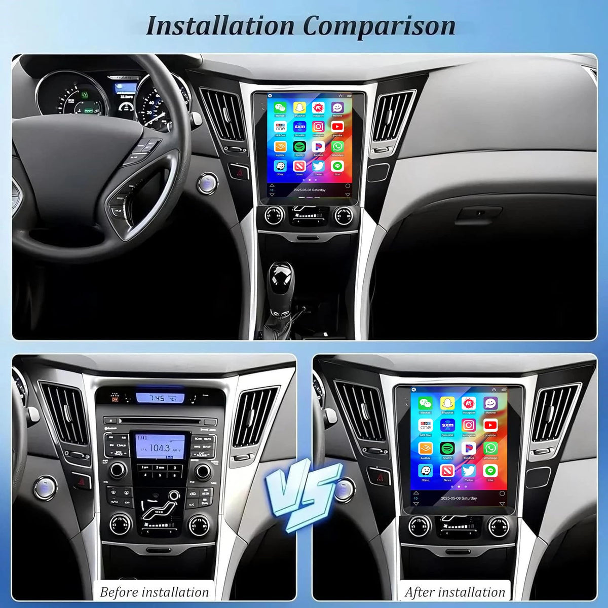 Car Stereo Radio Compatible for Hyundai Sonata GLS 2013 with Carplay Android Auto GPS Navigation 9.7in Touchscreen Car Radio Player with Bluetooth WiFi FM/RDS SWC Mirror Link + Backup Camera