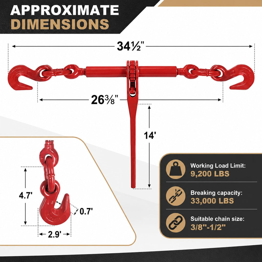 AAIN 4 Pack Chain and Binder Kit 3/8 in-1/2 in Ratchet Binders and Chains