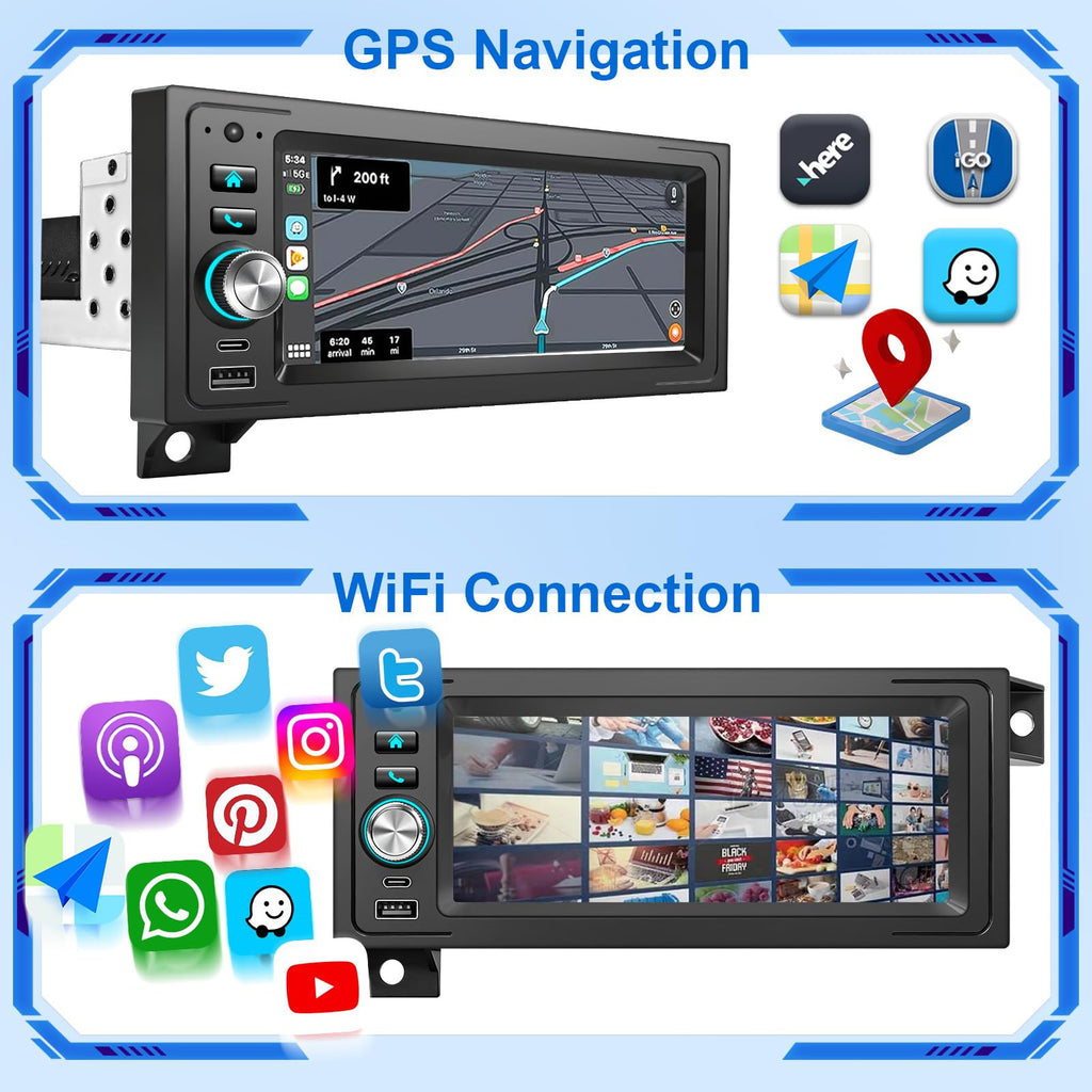 Plug Play Car Radio Stereo with Apple Carplay Android auto GPS Navi Steering Wheel Control for Dodge & Chrysler & Jeep (1990-2001)