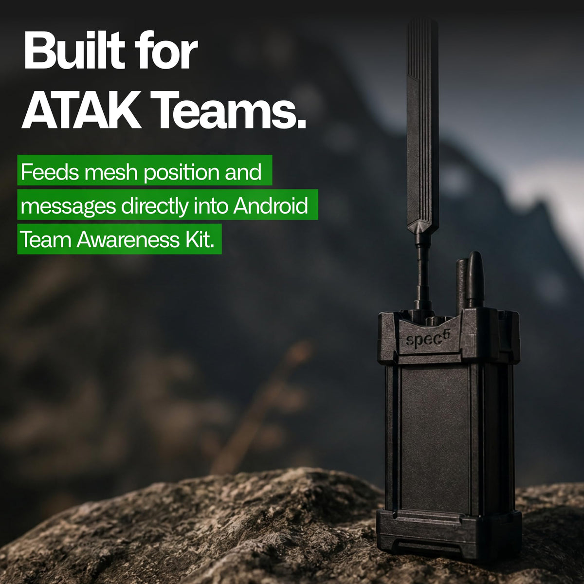 SpecFive Raider Meshtastic-ATAK Lora Military-Grade Mesh Radio, Preflashed with GPS, High-Power, Ip68 Waterproof, Military & SAR Communicator (Black, ATAK-Meshtastic)
