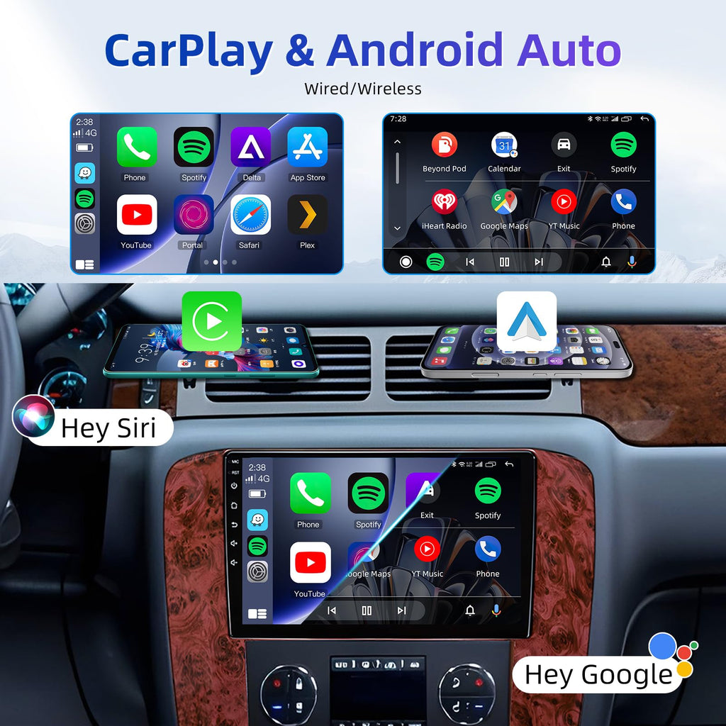 8Core 32ROM QLED Screen for GMC Yukon Sierra 2007-2013 Chevy Tahoe Suburban Silverado Radio: 9" HD IPS Touchscreen Android 15 Upgrade Carplay Android Auto GPS 5G WiFi Backup Camera FM SWC