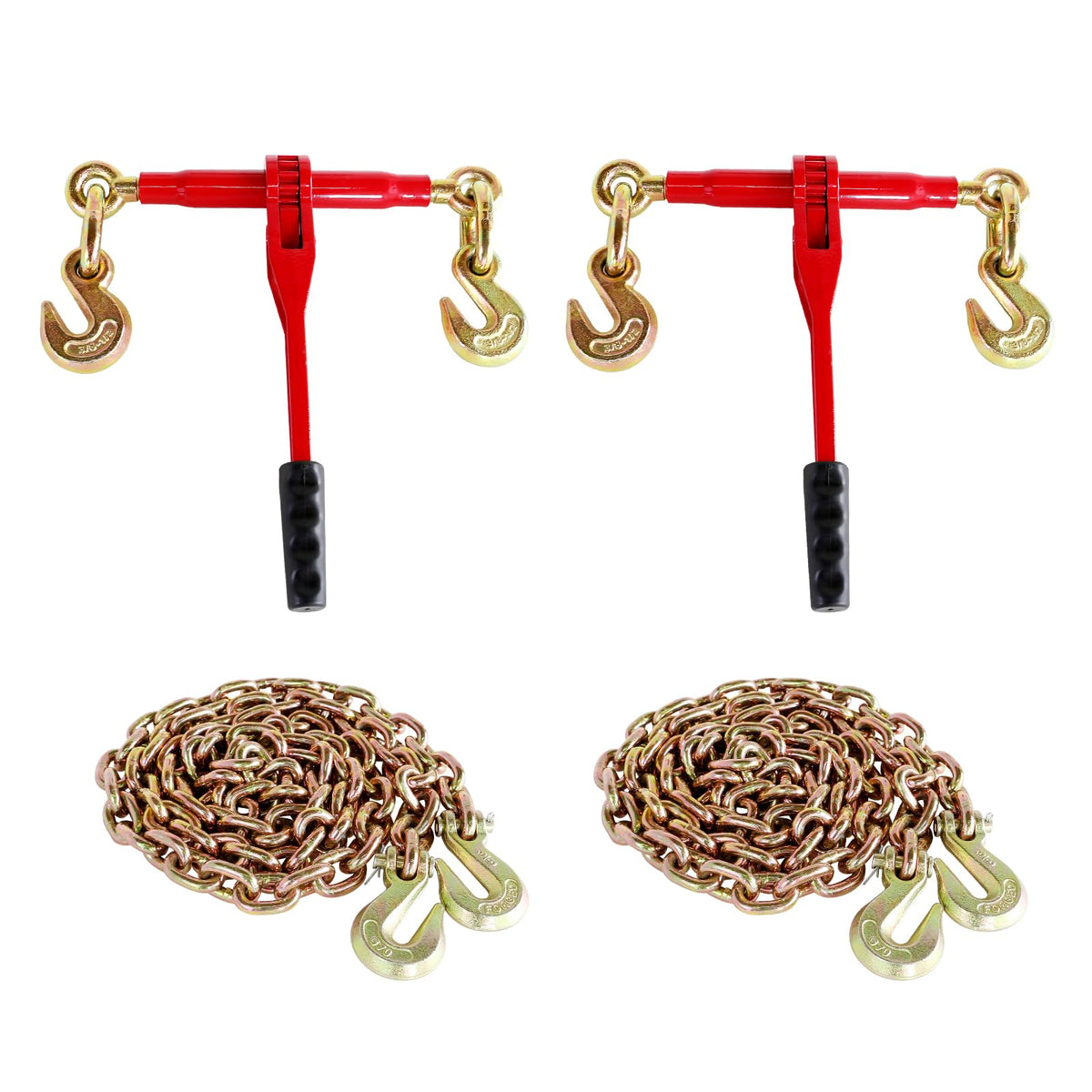 2 Pack 3/8"-1/2"Chain and Binder Kit with 2 Grab Hooks