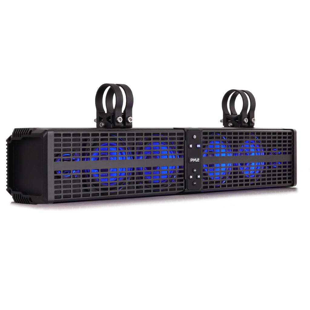 Pyle 24" Powered ATV/UTV Soundbar System - 40 Bluetooth Speakers with Built-in Amplifier, Waterproof and Weatherproof, Wireless BT Streaming and Auxiliary Input, LED Lights