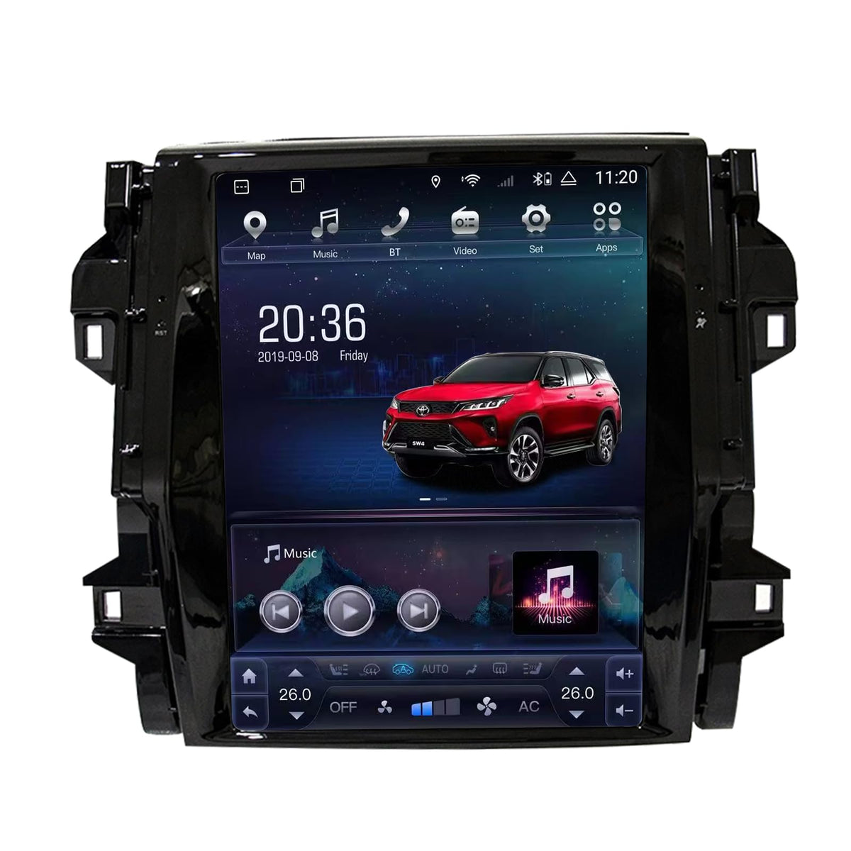 Multimidia Automotiva Sw4 with After marekt 360 Camera for Tesla Style Compatible with Toyota Hilux Vigo Android Fortuner Radio Screen Stereo 12.1inch RAM 8GB ROM 128GB(Auto Air Conditioner Only)