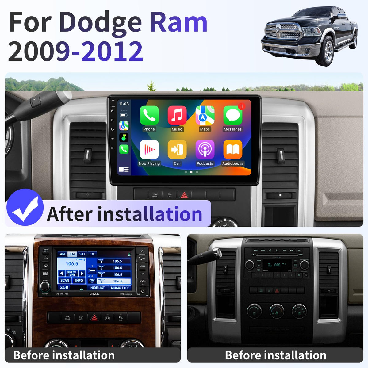 Car Radio for Dodge Ram 1500 2500 3500 2009 2010 2011 2012 Stereo