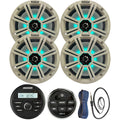 Kicker All-Weather Marine Gauge Style Bluetooth USB Stereo Receiver Bundle with Wired Remote, 4x 8" 2-Way 300W Max Coaxial Marine LED Speakers w/ White Grilles, 50-Ft 16-Gauge Wire, 22" Antenna