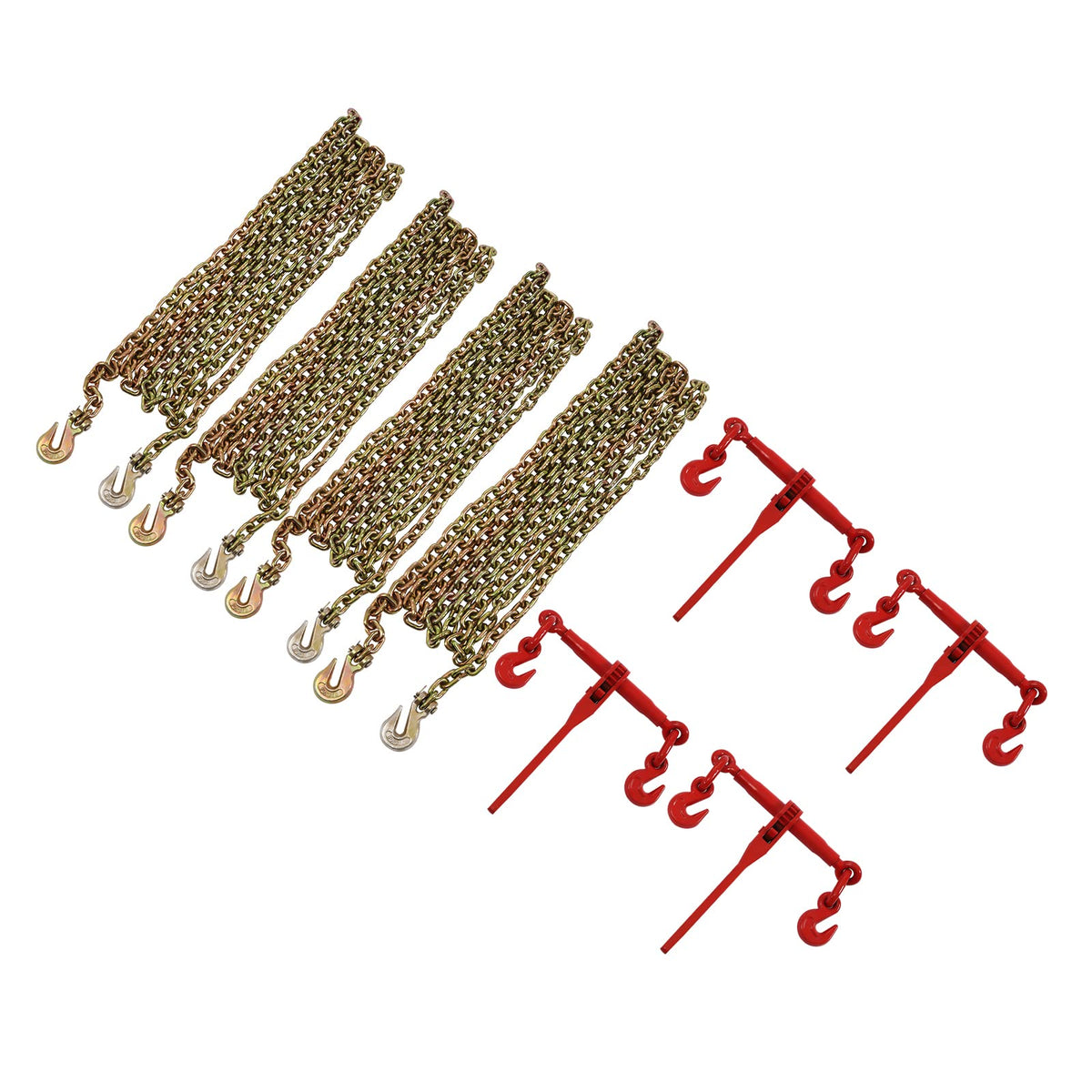 YIYIBYUS Ratchet Load Binder + 20ft Chain Hauling for Tie Down Heavy Loads (4 PC 5/16"-3/8" 20FT,45 Steel)
