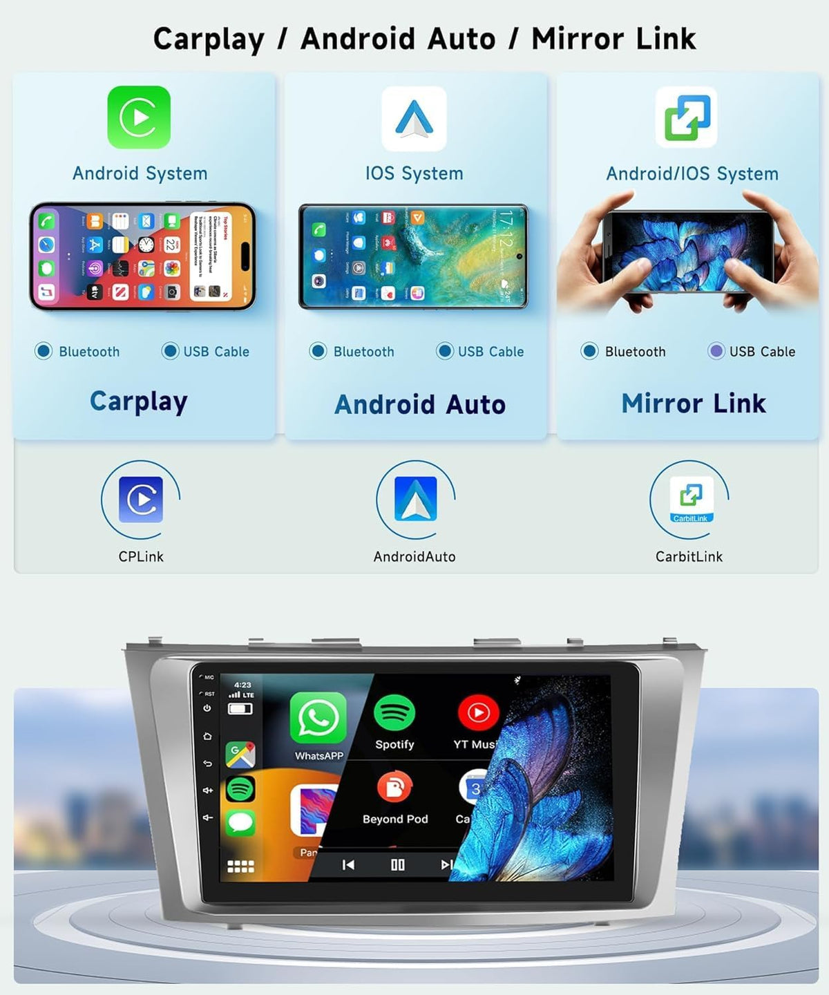 8 CORE 6G+128G Car Radio for Toyota Camry 2006-2011 Car Stereo with Wireless CarPlay/Android Auto, 9 inch 1280 * 720P IPS Touch Screen Head Unit Android 13 GPS WiFi Bluetooth 32-Band DSP Camera