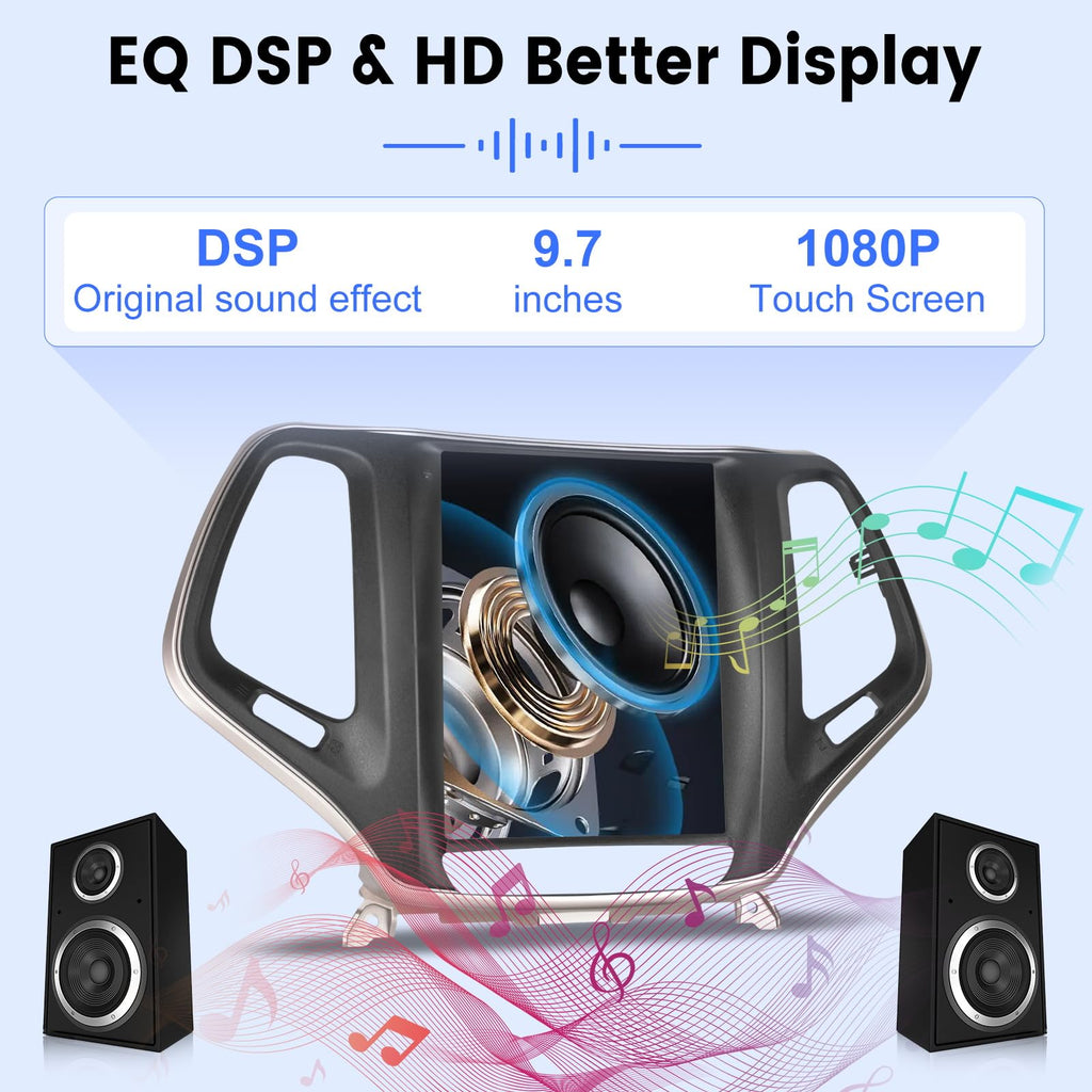 [2G+64G] Car Radio for Jeep Cherokee 2013-2018, 9.7 inch Vertical Screen Cherokee Android Stereo, Carplay/Android Auto/1080P/SWC +AHD Backup Camera+MIC