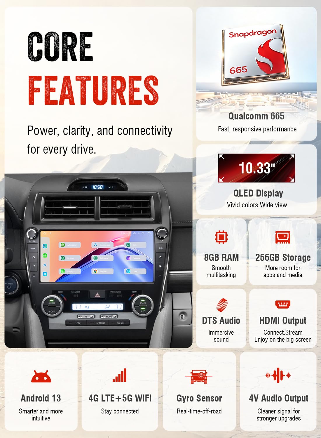 Dasaita 10.33" QLED Car Radio for Toyota Camry 2012-2014