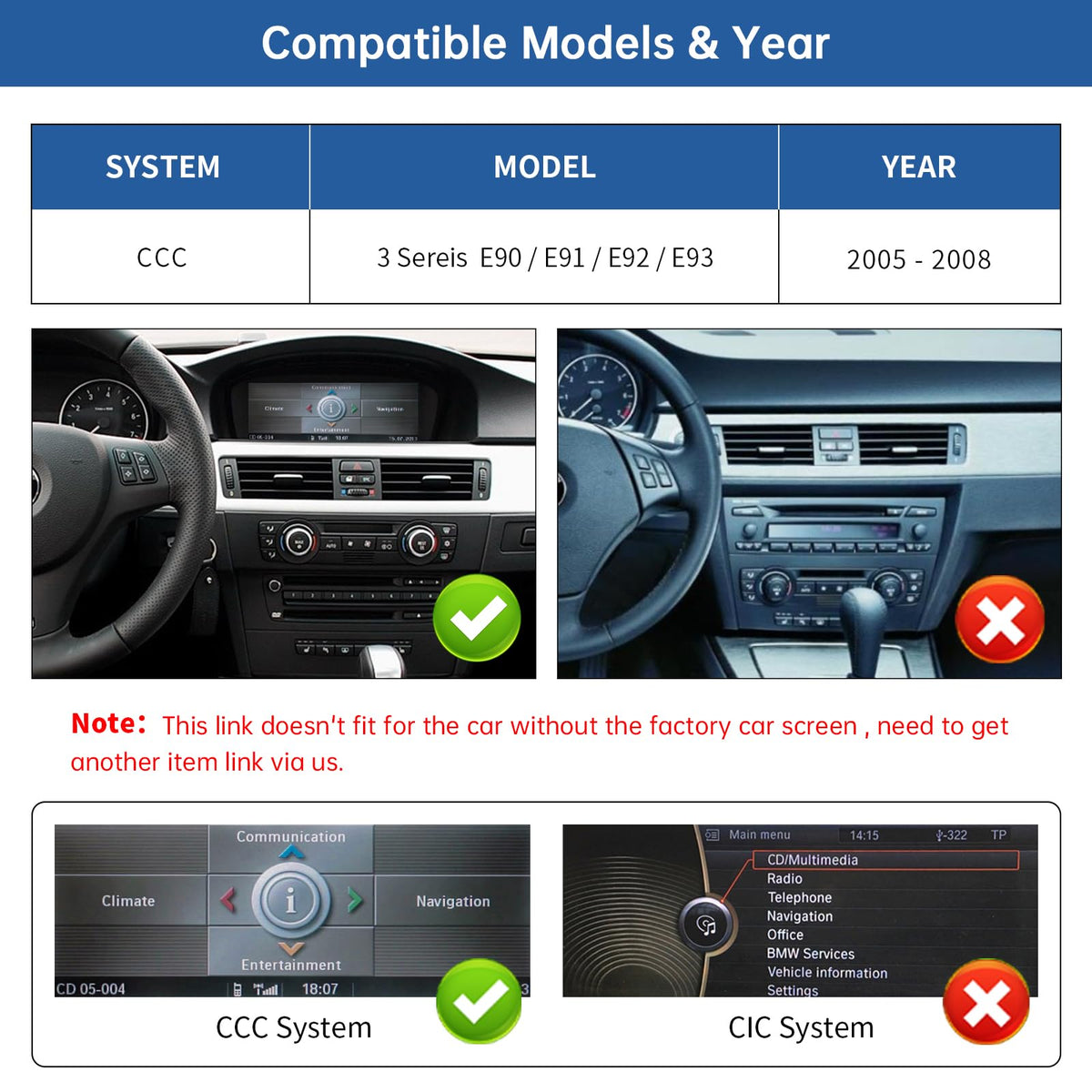 Road Top 12.3" Ultra-Narrow CarPlay Screen for BMW 3 Series CCC (2005-2008)