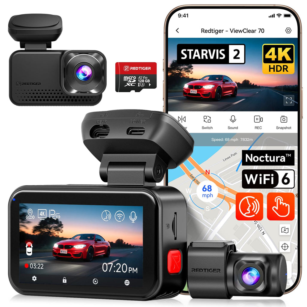 REDTIGER VC70 4K+2.5K Dash Cam, STARVIS 2 IMX678, Dual HDR, 30MB/s WiFi