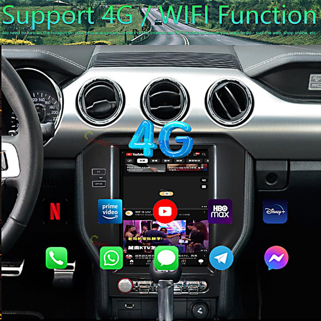 32GB ROM,10.4 Inch for Ford Mustang Radio Upgrade 2015-2023,Android Stereo Replacement,Touch Screen,8core CPU,Carplay and Android Auto,Keep SWC and Factory Camera GPS Navigation System Bluetooth