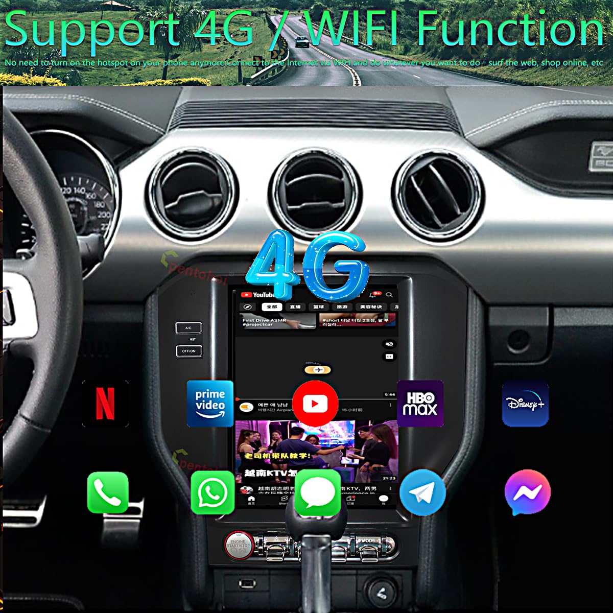32GB ROM,10.4 Inch for Ford Mustang Radio Upgrade 2015-2023,Android Stereo Replacement,Touch Screen,8core CPU,Carplay and Android Auto,Keep SWC and Factory Camera GPS Navigation System Bluetooth