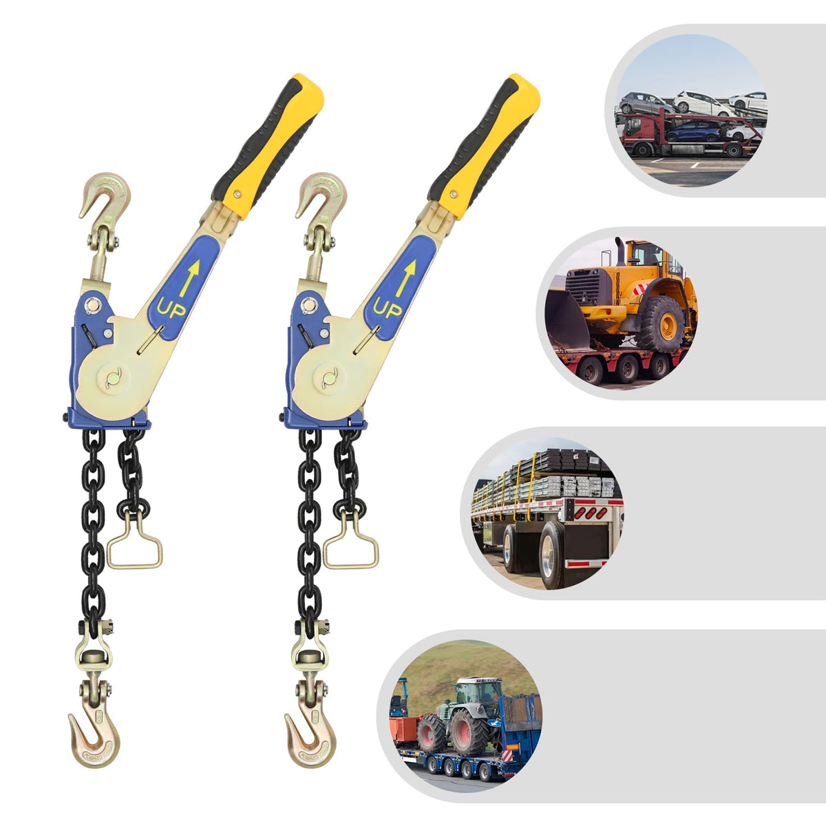 2PCS EZ Ratchet Chain Binder Set 5/16–3/8in, 5400lbs Yellow