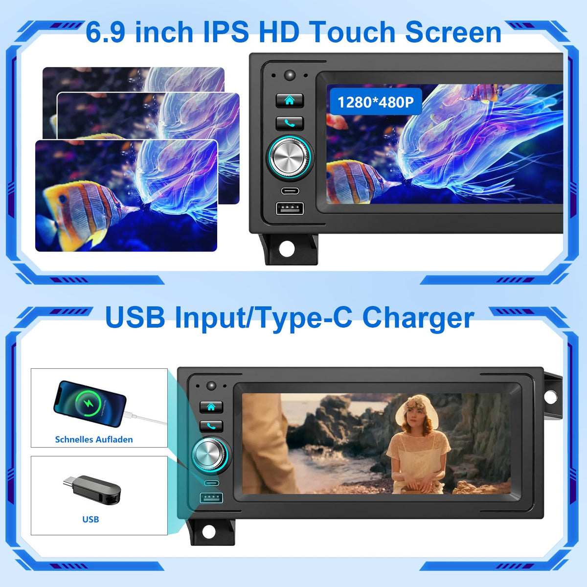 Plug Play Car Radio Stereo with Apple Carplay Android auto GPS Navi Steering Wheel Control for Dodge & Chrysler & Jeep (1990-2001)