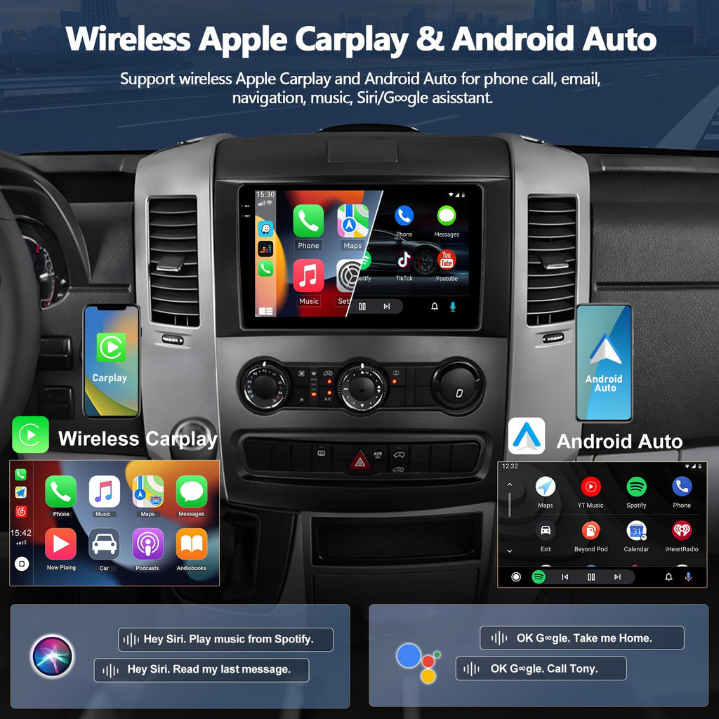 4G+64G Android 15 Car Stereo for Mercedes Benz Sprinter W906 2006-2016, Wireless CarPlay Android Auto 10 Inch 1280 * 720 in-Cell Touch Screen Radio with GPS Bluetooth FM Backup Camera