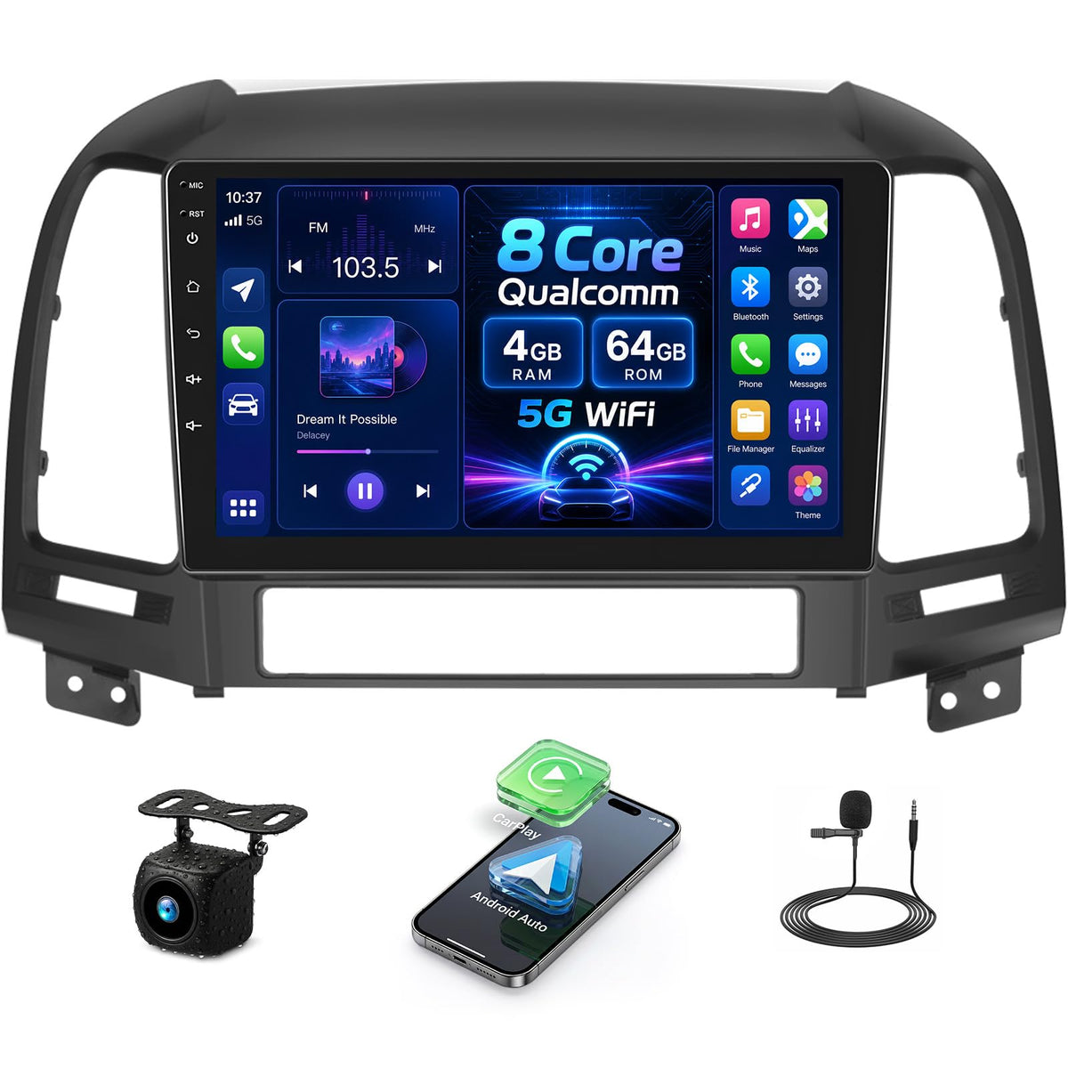 [4+64G] 8-Core Qualcomm Car Stereo for Hyundai Santa Fe 2006-2012