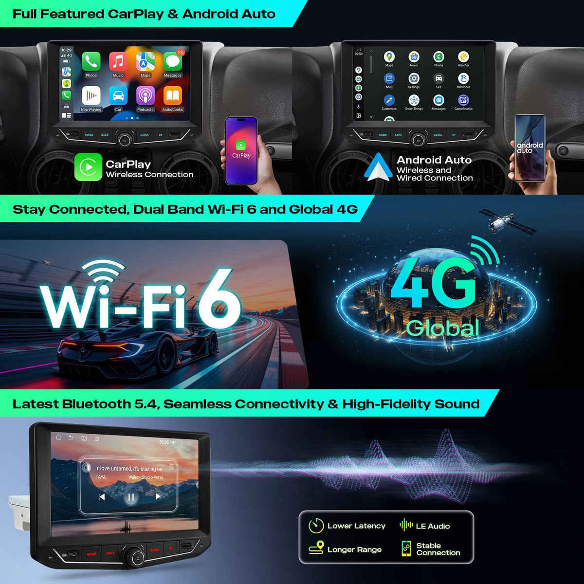 XTRONS 9 Inch Android 15 Car Stereo for Jeep Wrangler 2011-2017, 6+128GB