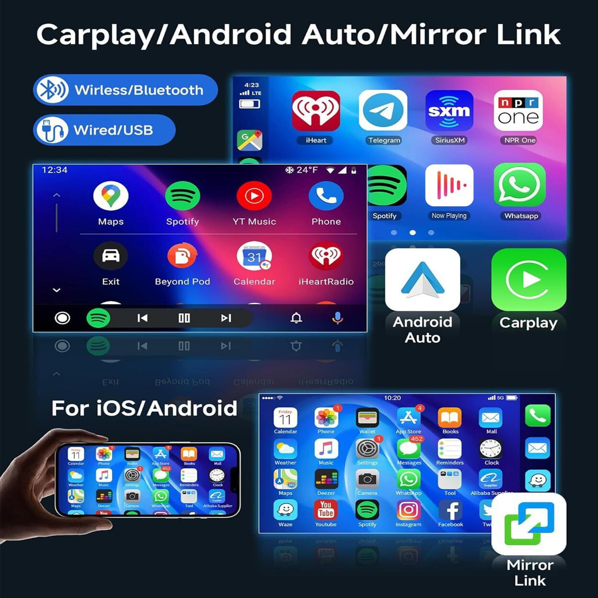 PHEZEN 9 inch Touchscreen Car Stereo Fit for Toyota Camry 2000-2006, Android 13 Double Din Car Player with Carplay & Android Auto in-Dash Navigation BT Mirror Link WiFi Backup Camera 4+64G