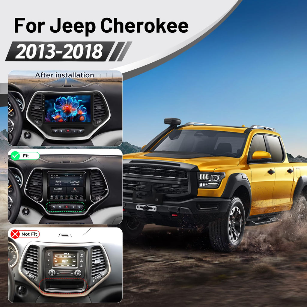 2G+64G Volxcereo Android Car Radio Stereo for Jeep Cherokee 2013-2018 | 10.1 inch Touchscreen Stereo with Wireless Carplay / Android Auto, GPS, WiFi, Bluetooth, SWC,FM/RDS