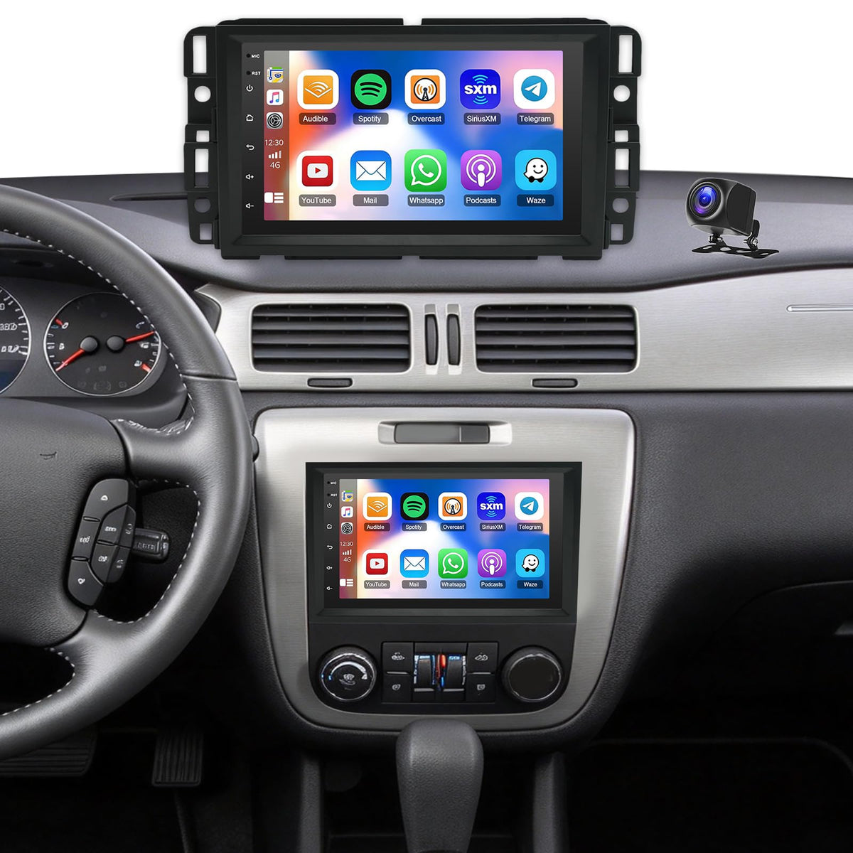 4+64G 8Inch Android 14 Car Radio Stereo Upgrade for Chevrolet Impala 2006-2013 w/Wireless Carplay Android Auto Double Din Touch Screen GPS Navigation Head Unit Radio Bluetooth WiFi FM Backup Camera