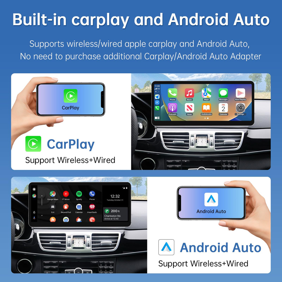Road Top 12.3" CarPlay Screen for Mercedes-Benz E Class W212 (2013-2015)