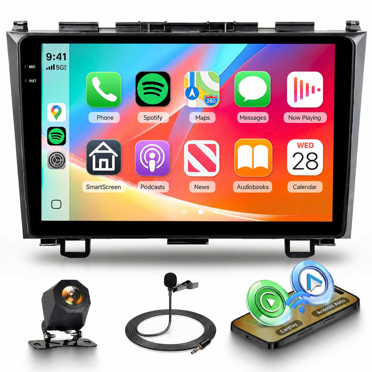 8 Core 6G+128G Android Car Radio for Honda CRV 2007-2011 with Wireless CarPlay Android Auto, 9” Touchscreen Car Stereo Mirror Link GPS WiFi Bluetooth FM RDS DSP EQ SWC Backup Camera