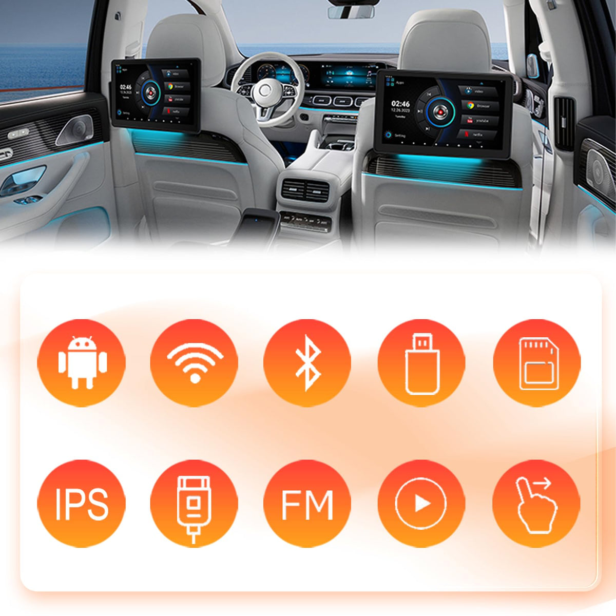 11.6" Android Car TV Headrest Monitor, Support Phone Mirror/WiFi/HDMI 1PCS