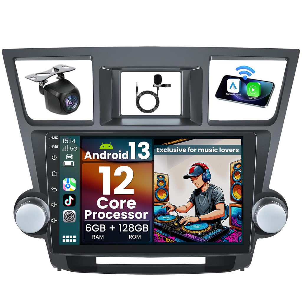 12-Core 6+128G DSP TDS for Toyota Highlander Radio 2008-2012: 10.2-inch Touchscreen Car Stereo The Host Supports 5G Wireless carplay Android Auto GPS Navigation 2.4G+5G WiFi 2 USB SWC BT5.0