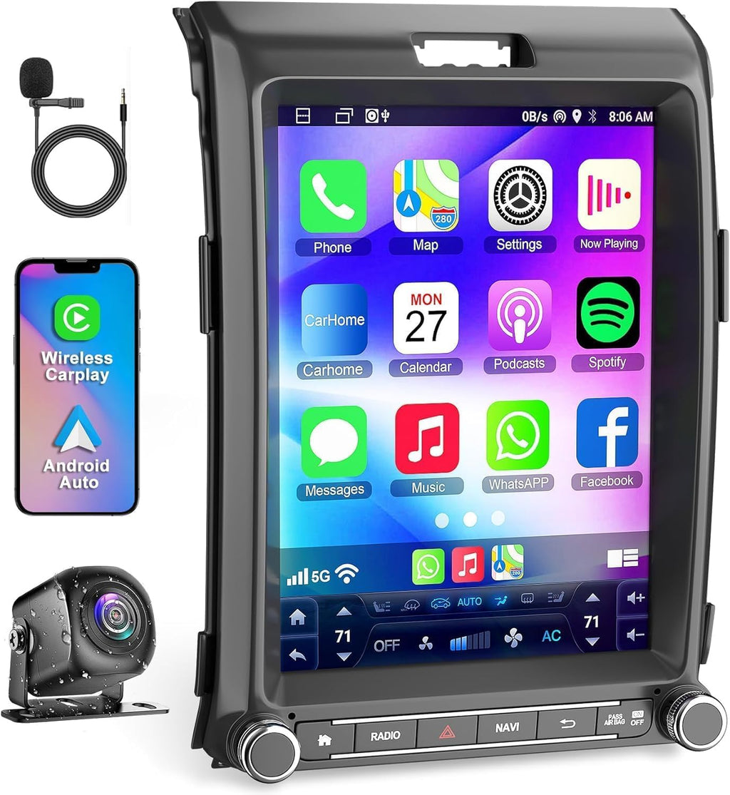 4+64 Android 15 for Ford F150 2013-2014 Car Radio 8 core, 10.4 Inch IPS Touch Screen Car Stereo with Wireless Carplay/Android Auto,GPS, WiFi, Bluetooth, Backup Camera, DSP