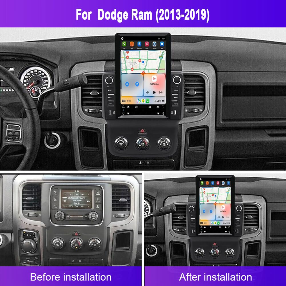Android 13 Car Radio Stereo Player for Dodge Ram 1500 3500 2013-2019 9.7 Inch LCD Touchscreen Monitor Radio Stereo Navigation with Wireless Carplay and Android Auto GPS/WiFi/Bluetooth/Am/Fm(2+32G)