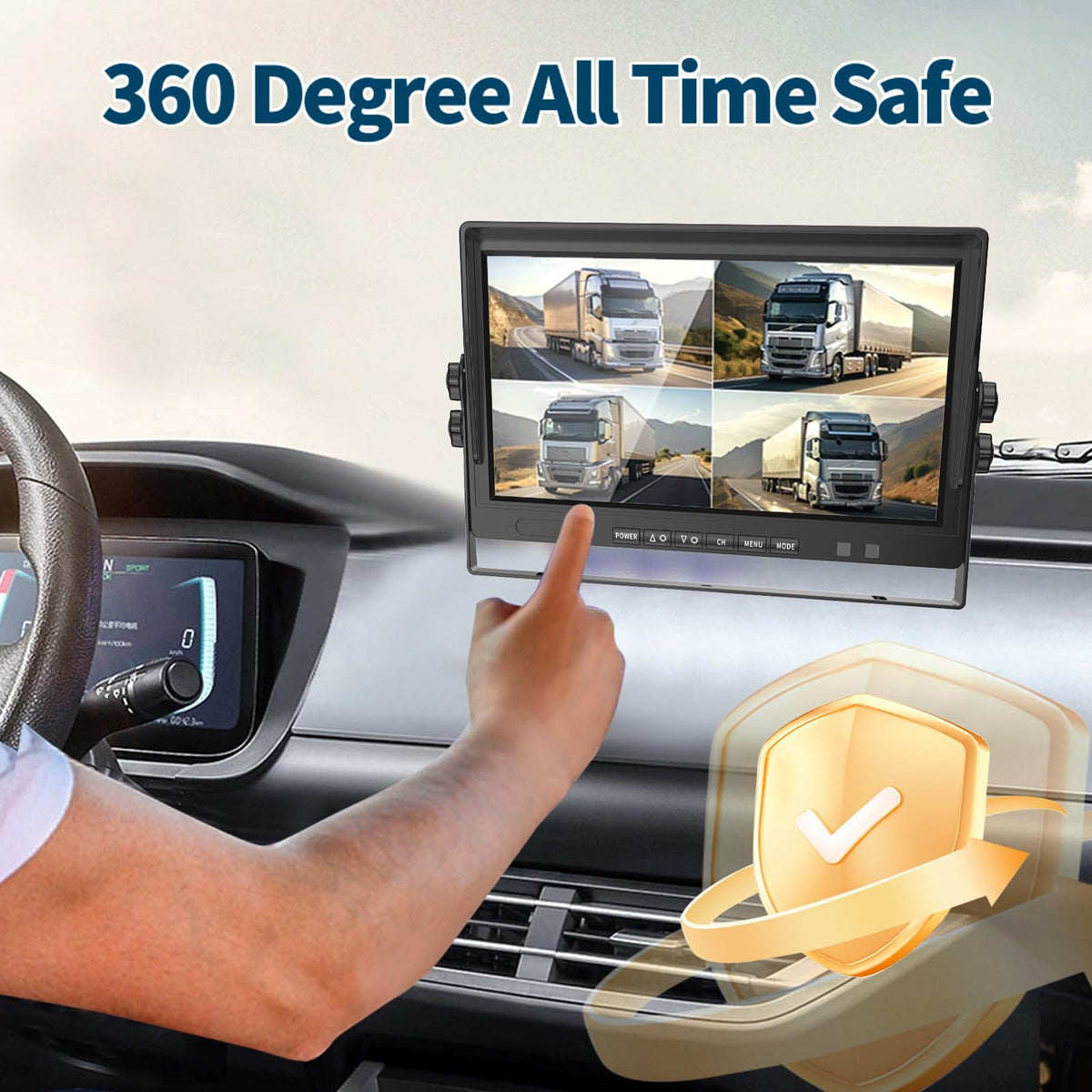 AHD Truck Backup Cameras with Monitor, 10.1’HD Quad Split Screen Monitor 4 Cameras 1080P Backup Camera for Trucks Trailer RV Bus Travel