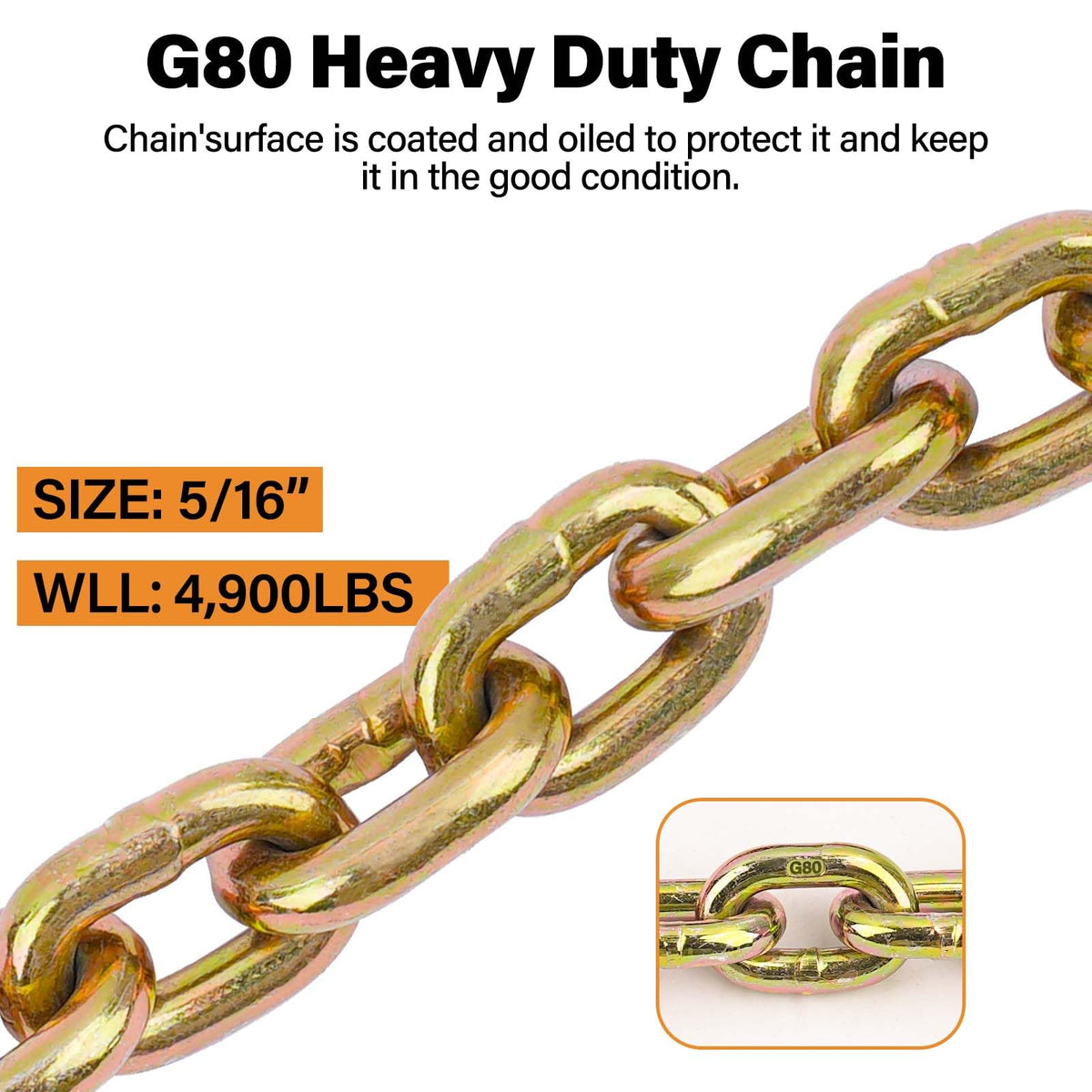5/16" 15FT Chain and Chain Binders 4 Set - All G80