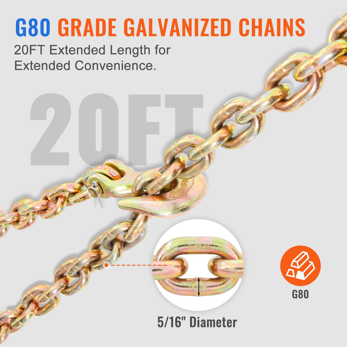 Ratchet Chain Binder 2PCS, 3/8"-1/2" Heavy-Duty Load Binders, Featuring G80 Chains 12000 lbs Secure Limit, Labor-Saving Anti-Skid Handle, Tie Down Hauling for Flatbed Truck Trailer