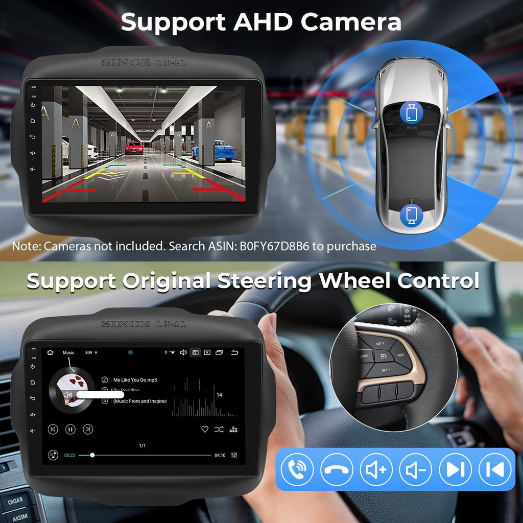 Android 14 Car Stereo Radio for Jeep Renegade 2015-2023, 9 inch QLED Touch Screen GPS Navigation Bluetooth Head Unit Built-in Car Auto Play Support 4G LTE WiFi SWC DSP 6+64GB