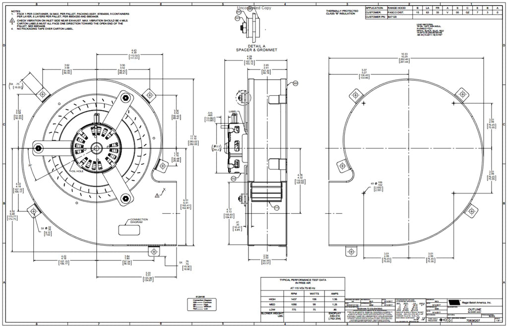 B47120, 1/22 Hp, 1500 RPM, 115 V, 1 Ph, 60 Hz, Open Air‑Over, Direct‑Drive Blower Assembly