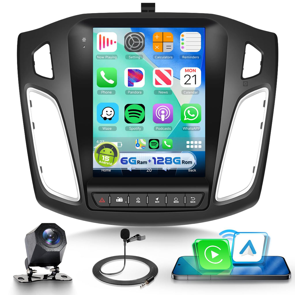 4G+64G Radio for Ford Focus 2012-2018 Car Stereo with Wireless Carplay Android Auto,Bluetooth5.0/32EQ 9.7 inch IPS Touch Screen Android 15 FM/RDS GPS WiFi AHD Backup Camera